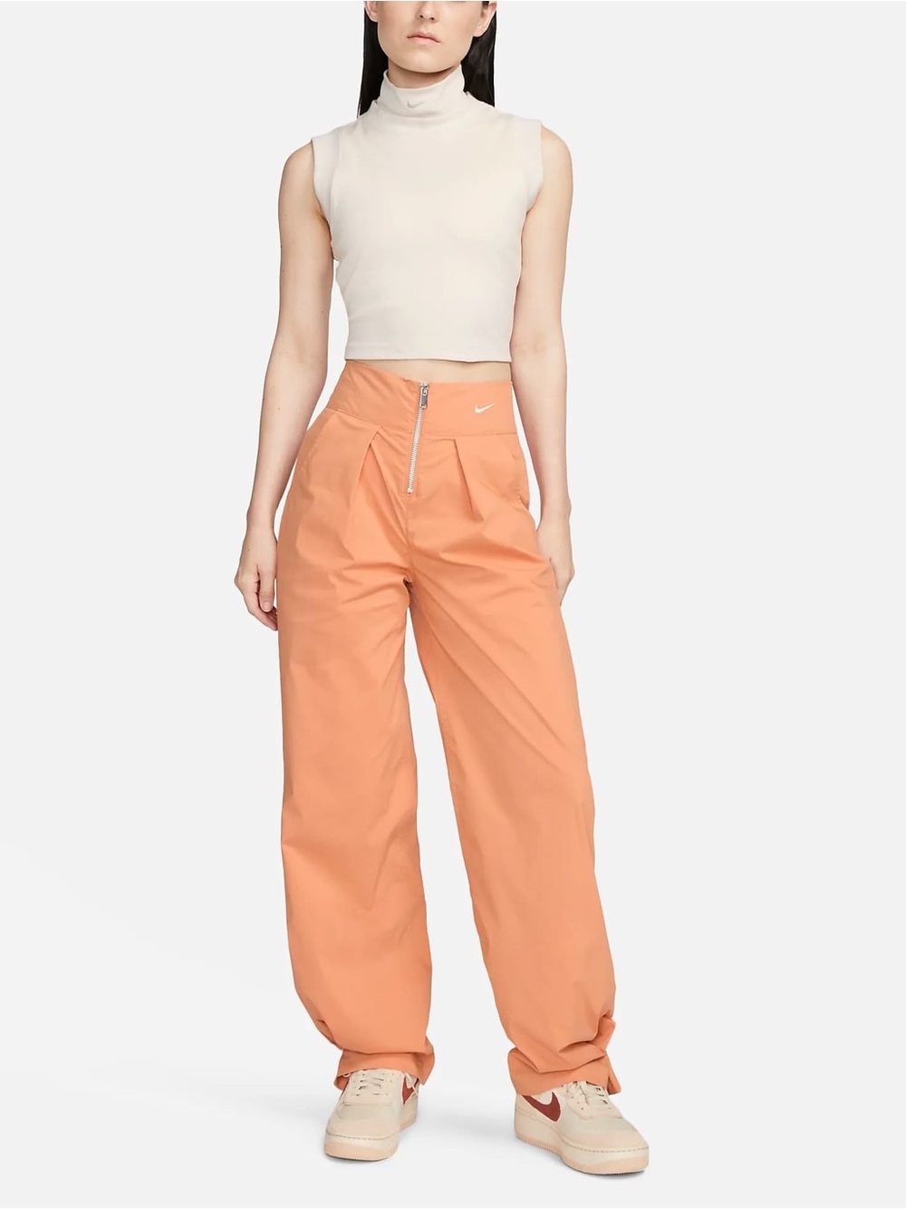 Nike Sportswear Snap Leg Pants Women Peach Zip Front Loose Fit High Rise size S